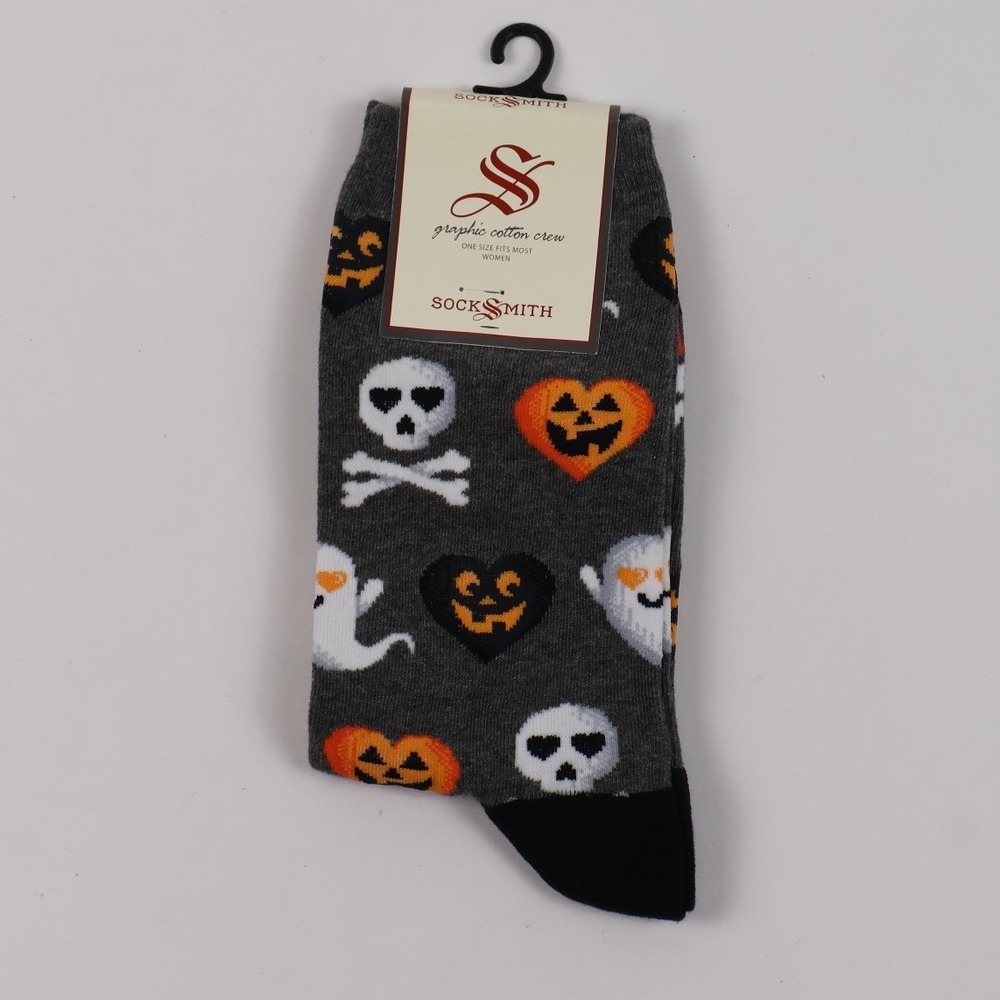 Socksmith Crew Socks I Heart Spooky Season Gray Halloween Womens One Size NWT